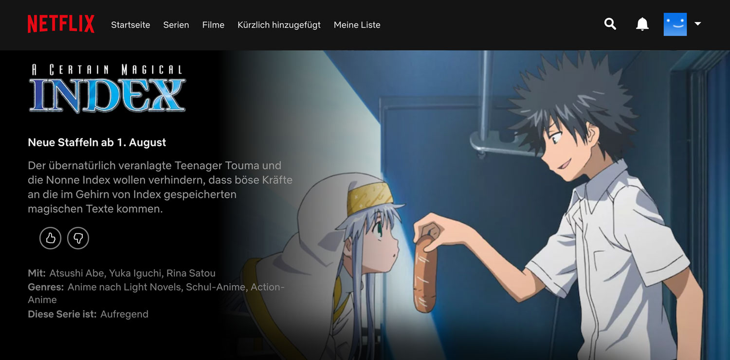»A Certain Magical Index« und »A Certain Scientific Railgun« ab August bei Netflix netflix_index