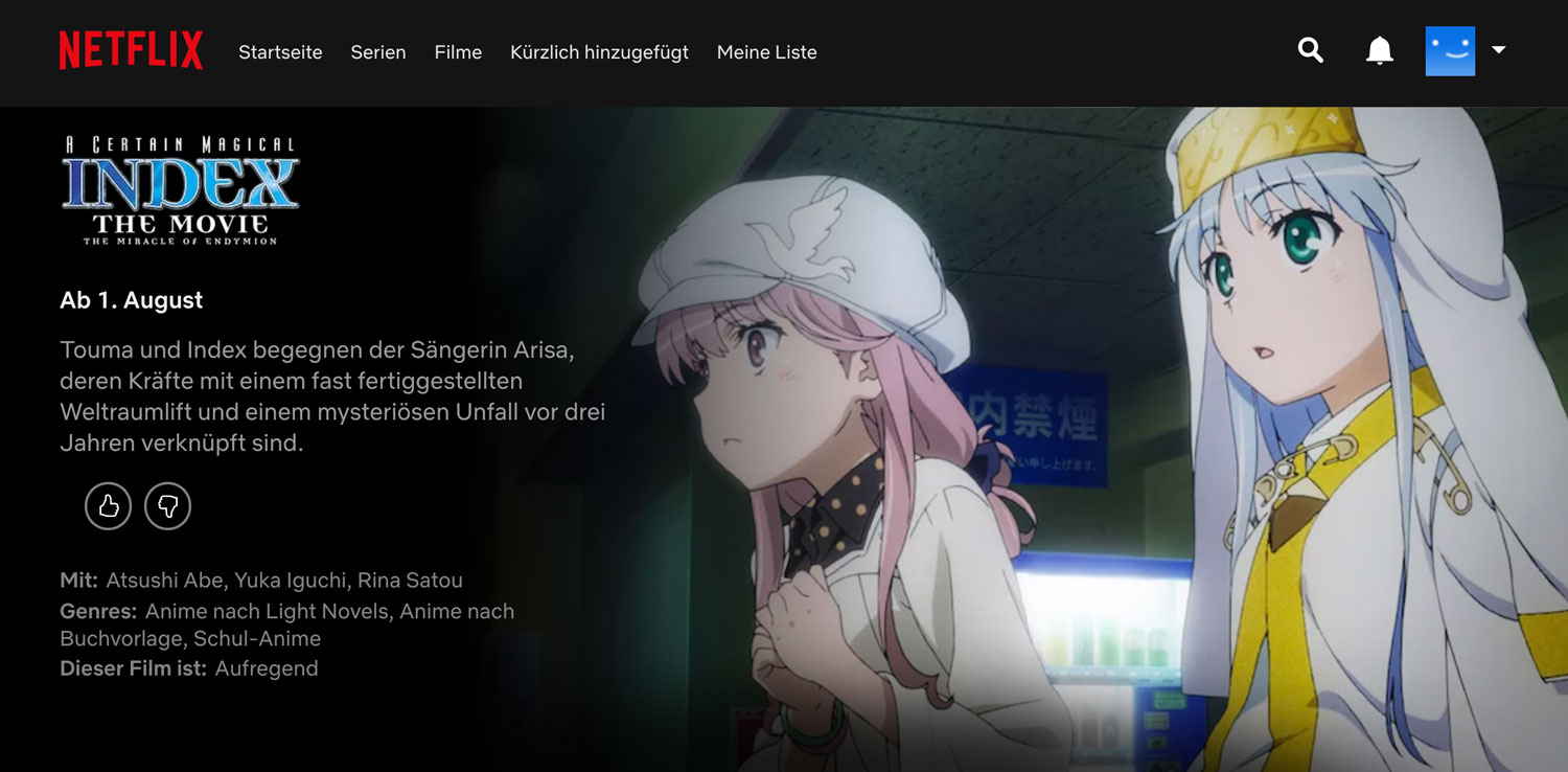 »A Certain Magical Index« und »A Certain Scientific Railgun« ab August bei Netflix netflix_indexmovie