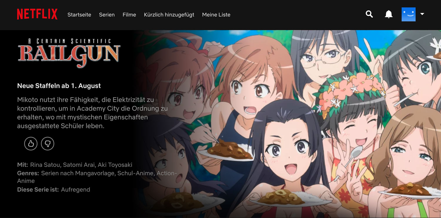»A Certain Magical Index« und »A Certain Scientific Railgun« ab August bei Netflix netflix_railgun